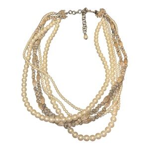 Carolee Multi-Strand Faux Pearl Silver Tone Necklace Adjustable J26
